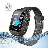 Jsbaby Kids smartwatch Waterproof with LBS/GPS Tracker Smart Watch Phone 3-12 SOS Camera for Boys Girls Game Watches (Black)