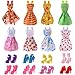 Total 120pcs -10 Pack Doll Clothes Party Gown Outfits +10pcs bags +100pcs Different Doll Accessories Shoes Glasses Necklace Tableware Mirror For Barbie Doll Girl Birthday Gift