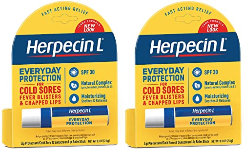 Herpecin L Lip Balm Stick with SPF30 and Lysine; Protects & Treats Cold Sores & Fever Blisters, Chapped Lips, 0.1oz - 2 Pack