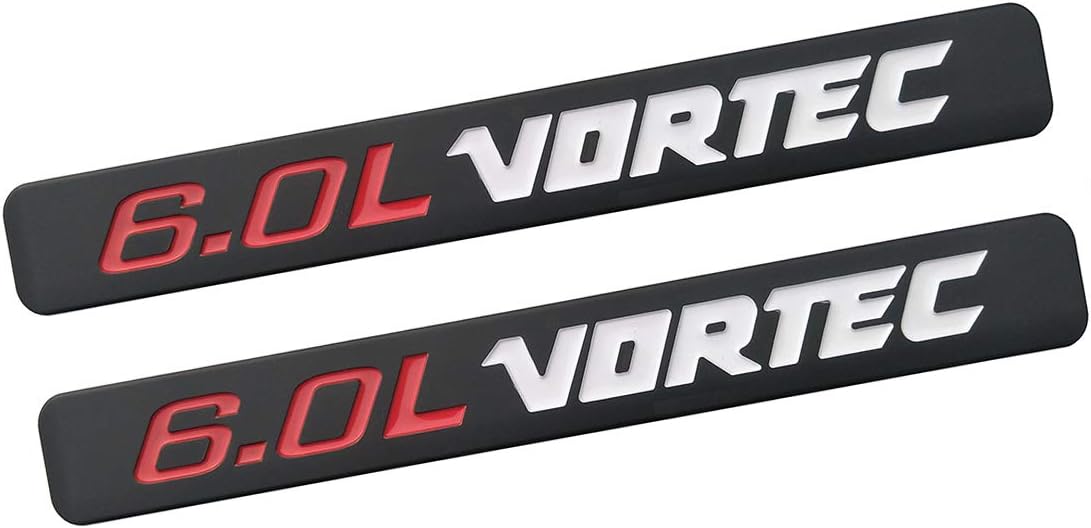 Yuauto 2Pcs 6.0L VORTEC Badge Emblems 3D Replacement for 1500 2500hd 3500hd GMC Silverado Sierra Truck (Black white)