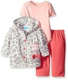 BON BEBE Girls' 3 Piece Microfleece Jacket Set, Coral Giraffe, 6-9 Months