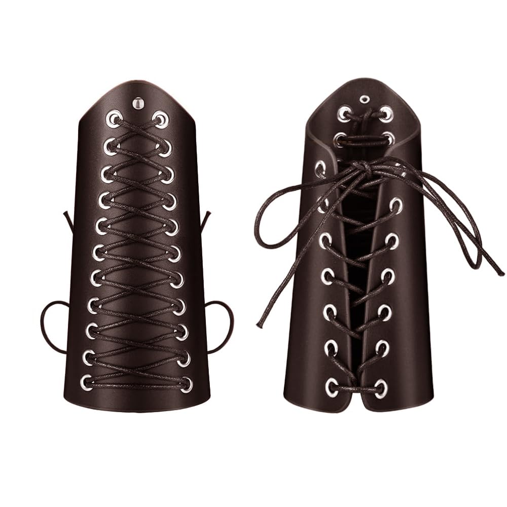 Kavoc 2 Pcs Leather Armor Wristband, Medieval Bracers Armband, Arm Gauntlets Steampunk for Men Women (Style 1) (Brown)