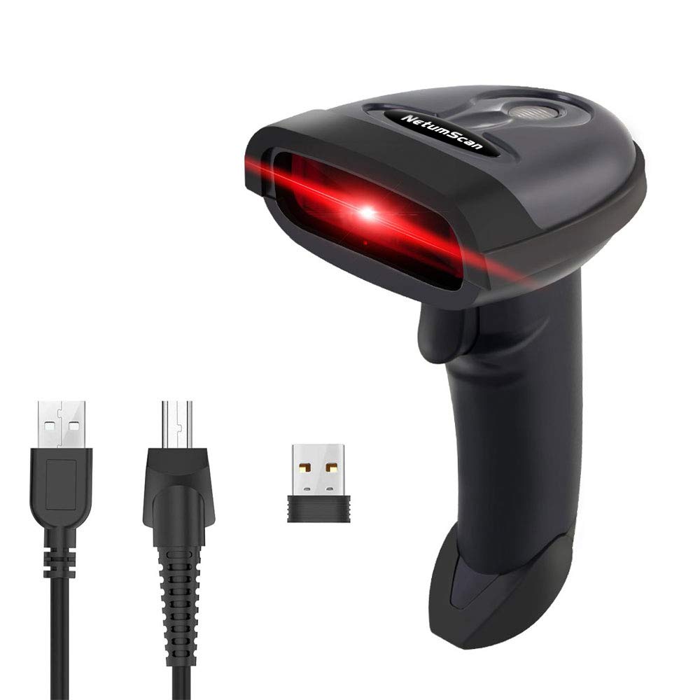 NetumScan Wireless Barcode Scanner 2 in 1 (2.4G Wireless & USB Wired) Handheld 1D Bar Code Reader USB Rechargeable for Computer MAC Laptop