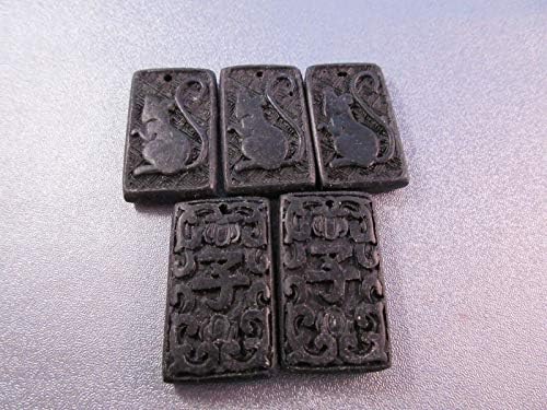 Carved Black Cinnabar Pendant Beads Chinese Zodiac Year of Rat 5pcs Bead Jewelry Making Art Supplies