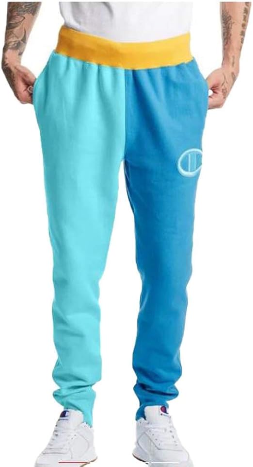 champion c logo reverse weave black & grey colorblock jogger sweatpants