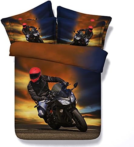 KTLRR Fashion 3D Oil Motorcycle Print Boys Duvet Cover Single Size,100% Polyester Locomotive Mans Gift, Decorative 3PCS Bedding Set with 2PCS Pillow Shams No Comforter (Single(150x200cm,3pcs)