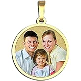 PicturesOnGold.com Round with Border Photo Pendant Picture Charm - 3/4 Inch X 3/4 Inch - Solid 14K Yellow Gold with Engraving