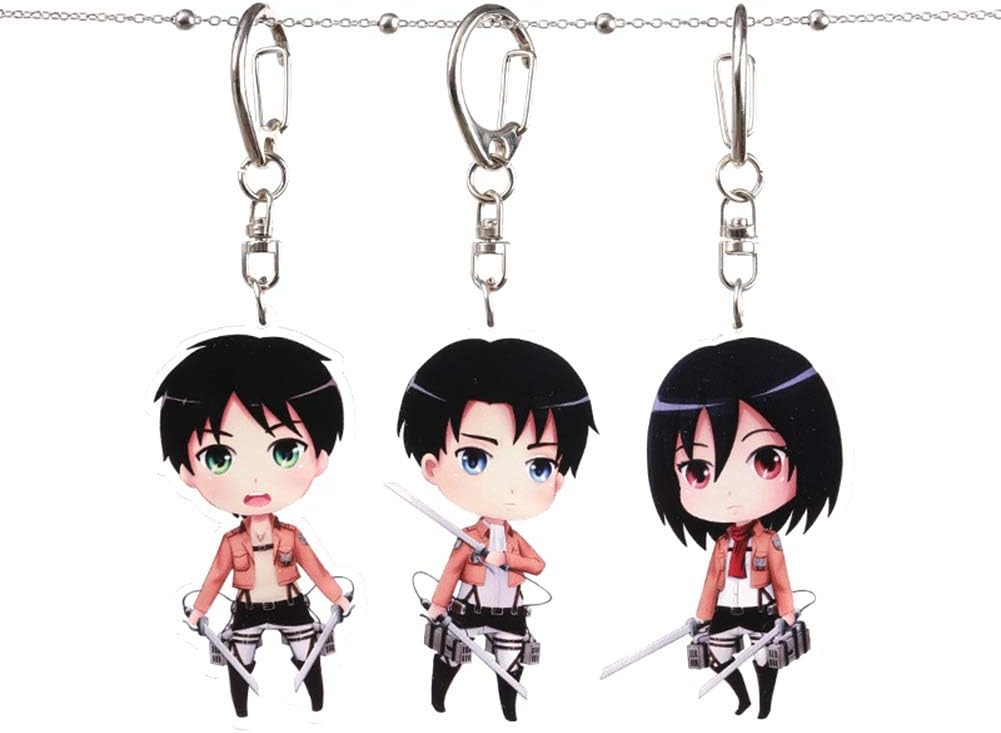 Templom SIX Attack On Titan Keychain Metal Figures Pendants Doll Japanese Anime Key Rings, 3 Pcs