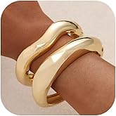 Bowdcvy Chunky Gold Bangle Bracelets for Women Trendy Stack Cuff Bracelet Irregular Statement Fashion Minimalist Jewelry Gift Accessories
