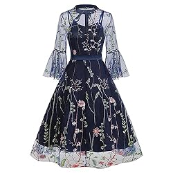 2 Pieces Mesh 3/4 Sleeve Floral Embroidery Illusion