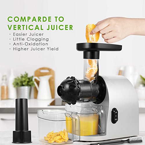 Slow Masticating Juicer Extractor, Cold Press Juicer Machine with Brush to Clean Conveniently High Nutrient Fruit and Vegetable Juice (Silver)