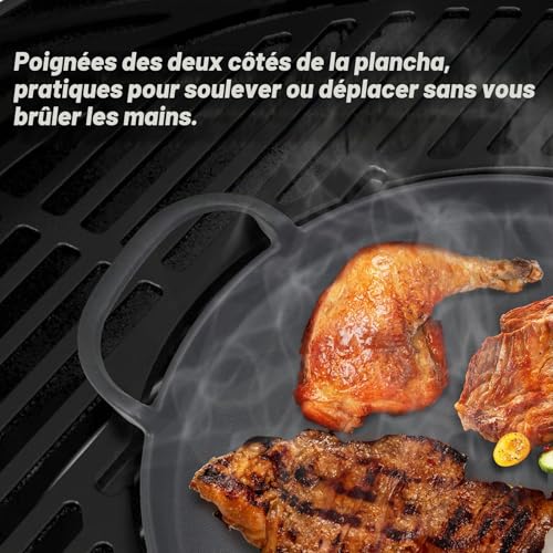 Onlyfire 30.5 cm Cast Iron BBQ Grill - Round Cooking Plate with Handles - Cast Iron Pan - Accessory for Weber Gourmet BBQ and Crafted System