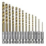 Favortools 13pcs HSS Titanium Coated Twist Drills Bit Set Hex Shank Quick Change Regular drilling Tools