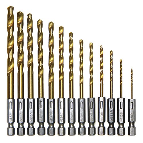 Click Here to See More Images Favortools 13pcs HSS Titanium Coated Twist Drills Bit Set Hex Shank Quick Change Regular drilling Tools