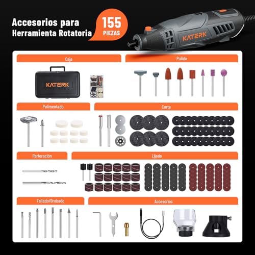 Herramientas de Amoladora 160W, Kit de Herramienta Rotativa de Velocidad Variable con Eje Flexible, 35000RPM,Mini Amoladora Eléctrica con 155 Accesorios para Grabar, Taladrar, Cortar, Esmerilar