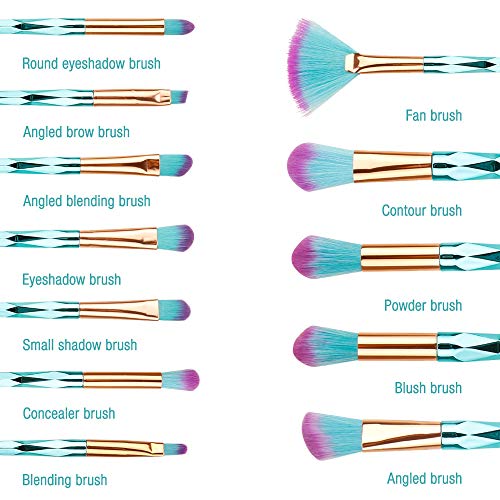 Makeup Brush Set, KOMAKE 12pcs Blue Makeup Brushes Travel Set With Holder Makeup Brush Organizer Foundation Powder Contour Blush Eye Cosmetic Brush Sets With Bonus Gift Makeup Sponge - Thumbnail 3