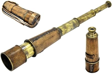 Amazon Roorkee Instruments アンティーク ノーティカル ヴィンテージ 単眼鏡 ハンドヘルド 真鍮 パイレーツ スパイグラス 手作り ポータブル 折りたたみ式 ズーム可能 素朴なマリン望遠鏡 レザーケース 彫刻 収集価値ある装飾ギフト 18インチ おもちゃ おもちゃ