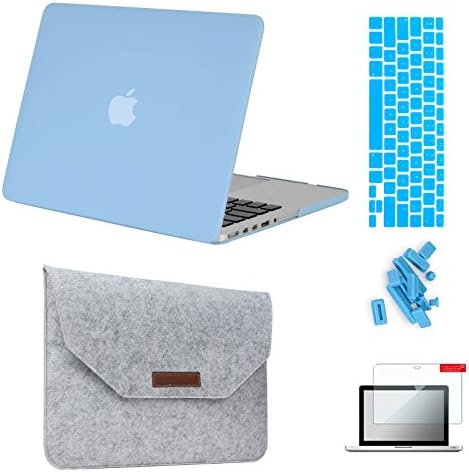 MacBook Pro Retina 13" Case &amp; Sleeve[5 in 1 Bundle], Keyrun Hardshell Case Bundle with Felt Sleeve, Screen Protector, Keyboard Cover &amp; Dust Plug for MacBook Pro 13-inch Retina A1425/A1502 - Airy Blue