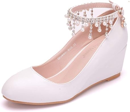 white closed toe wedges