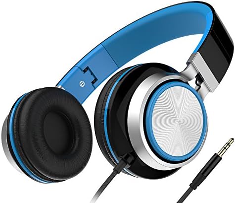 Headphones, Honstek Foldable and Lightweight On-Ear headphone, Stereo Wired Comfortable Headset for iPhone iPad Android Cellphones Computer Tablets MP3/MP4 (Black/Blue)