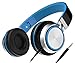 Honstek Headphones, Foldable Lightweight On-Ear Headphones for Kids Girls Adults, Stereo Wired Comfortable Headset Compatible with iPhone iPad PC Xbox Tablets MP4 (Black/Blue)