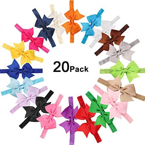 MEKBOKHAIRBAND 20 Packs Baby Nylon Headbands for Kids, Soft Knot Headbands with Hair Bows, Baby Essentials to Hair - Baby Girl Clothes for Headhand, 20 Pieces