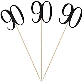 Black Glitter 90th Birthday Centerpiece Sticks, 12-Pack Number 90 Table Topper Anniversary Party Decorations