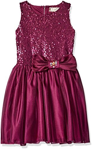 BTween Big Girls' Sequin Special Occasion Satin Dress with Jeweled Bow, Magenta, 12