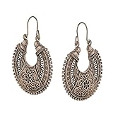 Efulgenz Oxidized Silver Hoops Boho Vintage Retro Tribal Tibetan Gypsy Dangle Indian Bollywood Ethnic Earrings Love Gift
