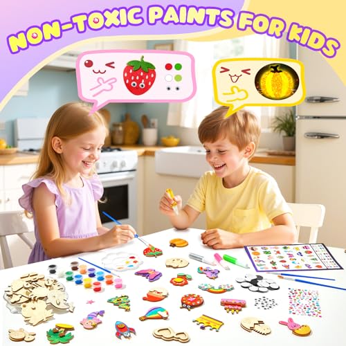CGBOOM Kids Painting Set, 32 Pieces Kids Craft Set, Luminescence Fridge Magnets for Painting and Crafts, Wooden Magnets for Painting, Gift for Girls and Boys