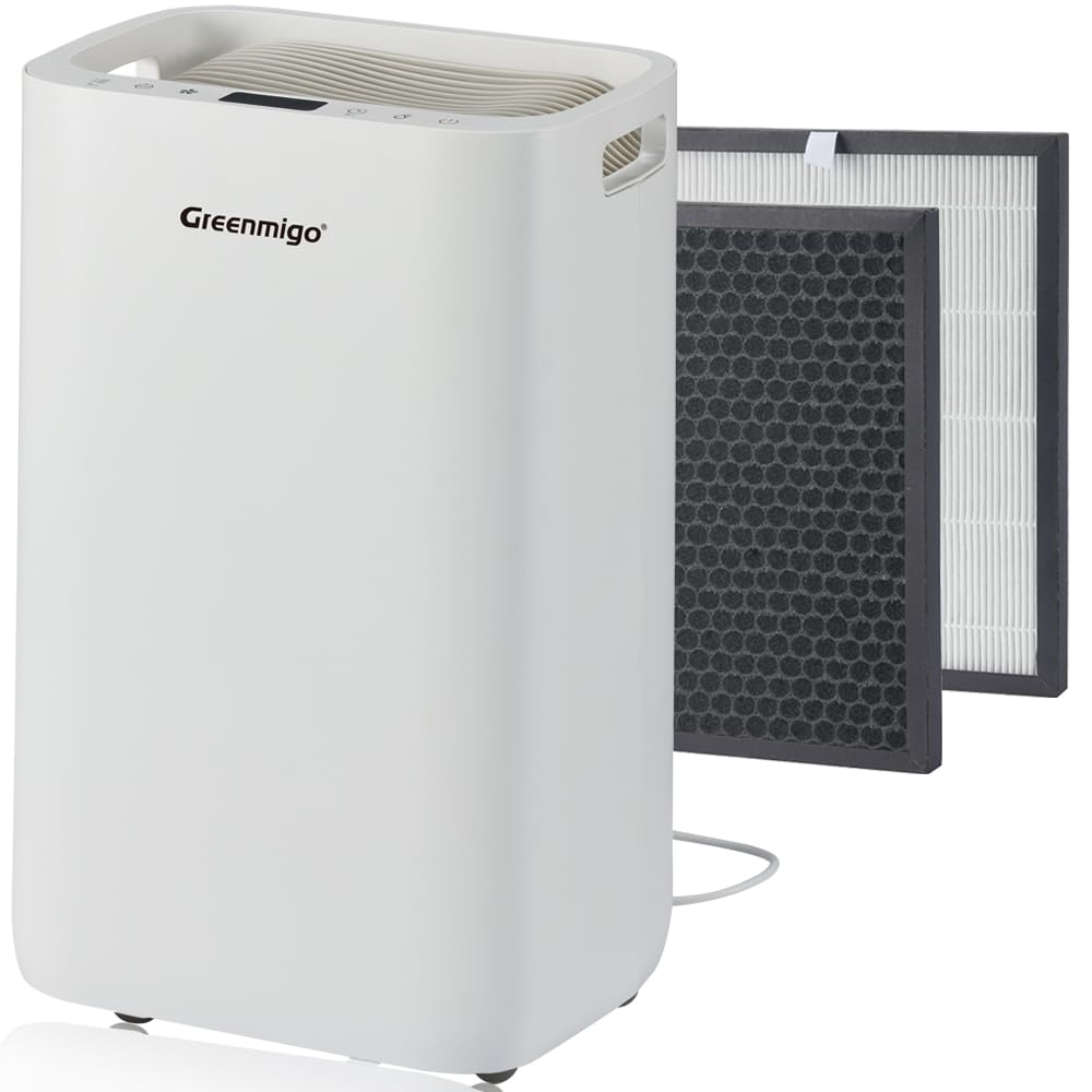 Greenmigo Luftentfeuchter 20L in 24h, Raumentfeuchter Entfeuchter mit HEPA & Aktivkohle 2in1 Vorfilter, Digitalanzeige, Ablaufschlauch, Wäschetrocknung, Timer, gegen Feuchtigkeit, Schimmel (ALPHA-Q20)