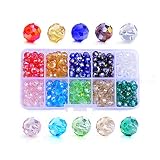 Sromay Wholesale 300Pcs 8mm Briolette Faceted AB Crystal Glass Beads for Jewelry Making Findings with Bead Container #5040 Briollete Rondelle Assorted Colors