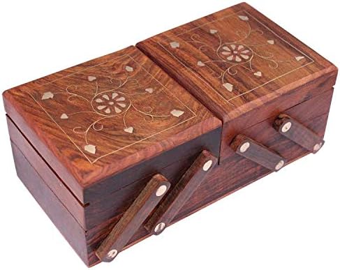 THE DIGITAL STORE Hand Crafted Wooden Jewellery Box for Women Jewelry Hand Carved Carvings Gift Items