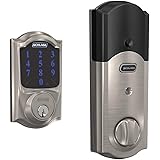 SCHLAGE BE469ZP CAM 619 Connect Smart Deadbolt with alarm with Camelot Trim in Satin Nickel, Z-Wave Plus enabled