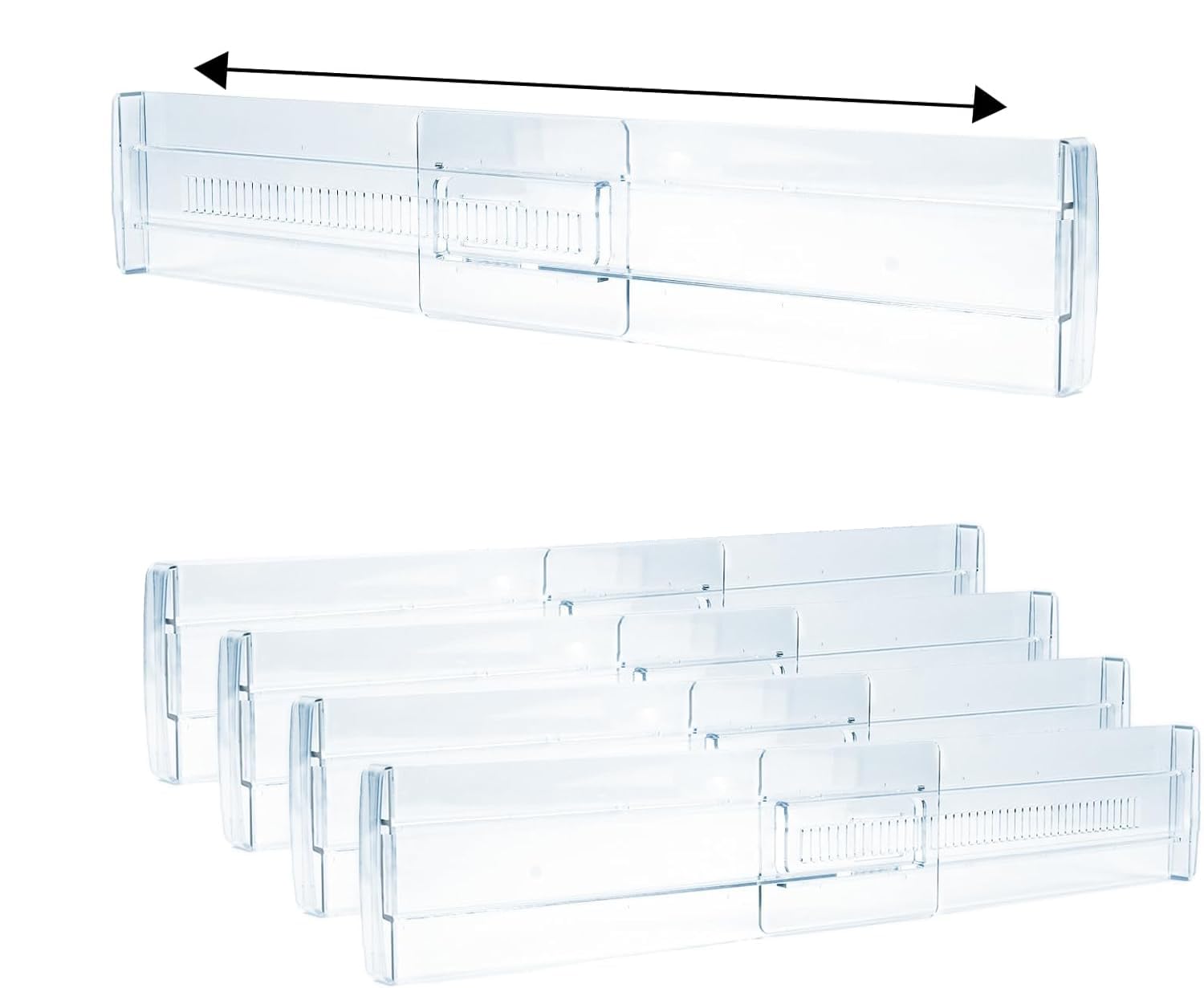chenqi Adjustable Drawer Dividers, 4 Pack Expandable Plastic Kitchen Clothes Drawer Organisers, Kitchen Drawer Organiser Divider for Kitchen Bedroom Office Desk Drawer