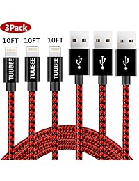 iPhone Charging Cable, 3 Pack 10FT TUUBEE MFi Certified iPhone Charger Cable Nylon Braided Lightning Cord Fast Charging & Syncing iPhone Chargers Compatible iPhone XS Max XR X 8P 8 7 6 iPad(Red&Black)