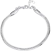Vanbelle Sterling Silver Jewelry - Rhodium Plated with 925 Stamp - Beaded & Multi Layered Anklet - Stylish Elegant Beautifully Designed for Women - 9" Long + 1" Extender