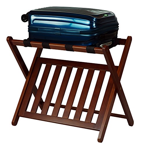 Folding Luggage Rack With Shelf Wood Suitcase Holder Stand Travel Bag