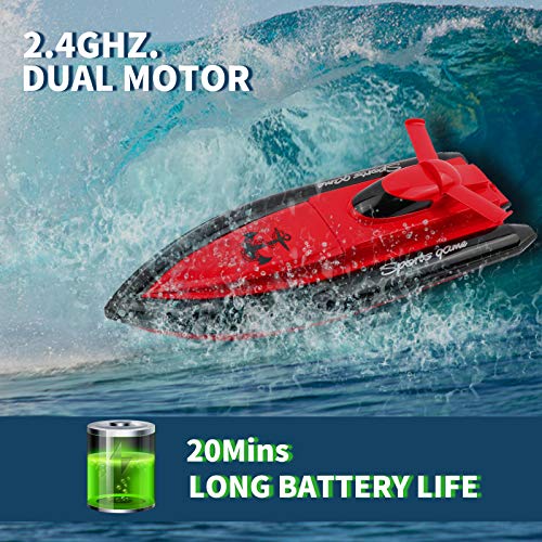 ERollDeep RC Boat Remote Control Boats for Kids,2.4GHz High Speed Remote Control Racing Boat for Pools Lakes Outdoor-Red(Only Works in Water)