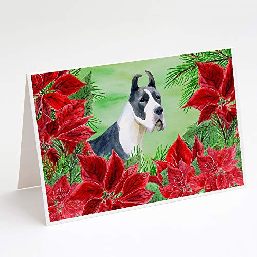 Caroline's Treasures CK1292GCA7P Harlequin Great Dane Poinsettas Greeting Cards…