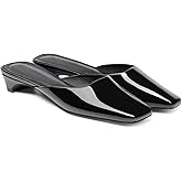 Coutgo Women's Mules Low Kitten Heel Closed Square Toe Slip On Backless Dress Shoes, Cool Black, Size 8