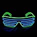 PINFOX Glow Shutter Neon Rave Flashing Glasses El Wire LED Sunglasses Light Up DJ Costumes For Party, 80s, EDM RB03 (Light Green - Blue)