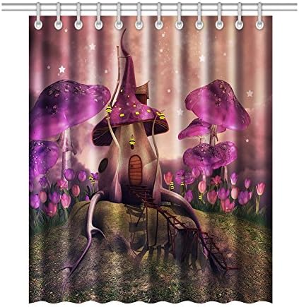 Bnxbb Mildew Resistant Anti-Bacterial Waterproof Mushroom House Shower Curtain , 72" x 72" Clear - Eco-Friendly, No Odor,No poison 12 Laceration Resistant Plastic Hook