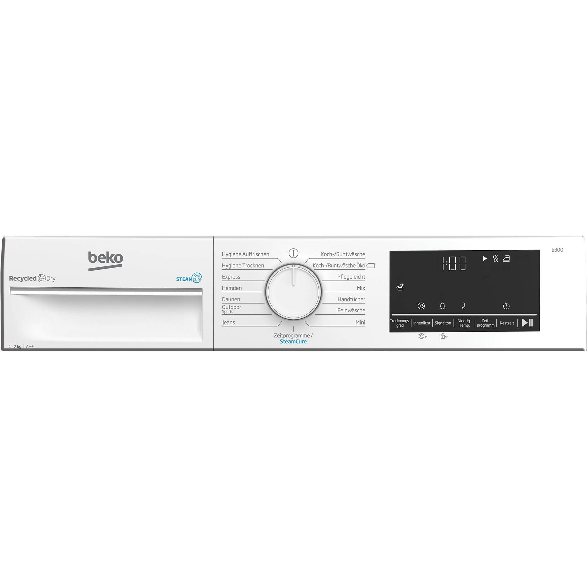 Beko B3T41239 Wäschetrockner 7KG, Frontlader Wärmepumpentrockner, Allergikergeeignet, 15 Programme, Dampffunktion, Extra schlank (54,3cm tief), Multifunktionsdisplay, Schontrommel, Weiß 4