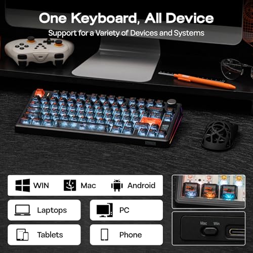 EPOMAKER TH80 V2 PRO Wireless Gaming Keyboard with Screen&Knob, 10000mAh, 2.4Ghz/BT/USB-C, RGB, Hot Swap, Custom Driver, NKRO, PBT Keycap, Mechanical Keyboard for PC/Mac (Black, Sea Salt Silent)
