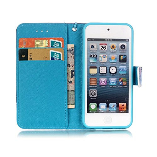 iPod Touch 6 Case, iPod Touch 5 Case, Lwaisy [Wrist Strap] [Stand Feature] Premium PU Leather Wallet Phone Case Flip Cover Built-in Card Slots for Apple iPod Touch 5 6th Generation (Gold Butterfly) - Thumbnail 4