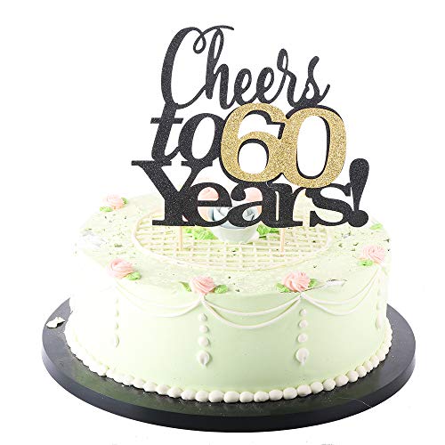 LVEUD Black Font Golden Numbers Cheers to 60 Years Happy Birthday Cake Topper -Wedding,Anniversary,Birthday Party Decorations (60th) - Thumbnail 2