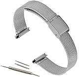10-14mm Metal Mesh Watch Band Silver Tone Ladies Fits Pebble Time Round Watches