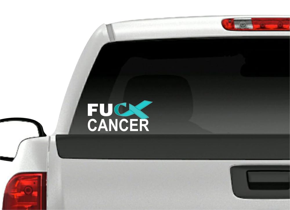 Photo 1 of 2 FU Cancer Teal Ribbon 8" Decals FCK Prostate Stomach Esophageal Cancer Vinyl Vehicle Decal Stickers (Teal (2 Decals))
