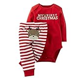 Rorychen Baby Unisex 2PCS Clothes Set:Red Bodysuit+Striped Pants Christmas(0-2T)